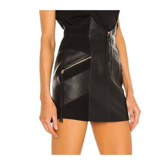 Retrofete Fae Patchwork Skirt Black Lamb Leather Goat Suede Size Medium NWT - Picture 2 of 11